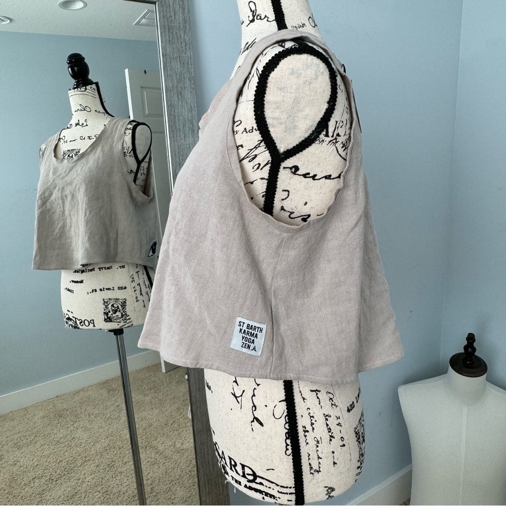 Yoga Linen St Barth Karma Yoga Zen Crop Top Art Patches France French Athletic